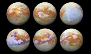 Illustrazioni del più grande satellite naturale di Saturno, Titano. Crediti: NASA