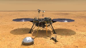 Illustrazione di InSight sulla superficie marziana. Crediti: NASA/JPL-Caltech.