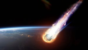 Rappresentazione di un meteorite o bolide mentre entra nell'atmosfera terrestre