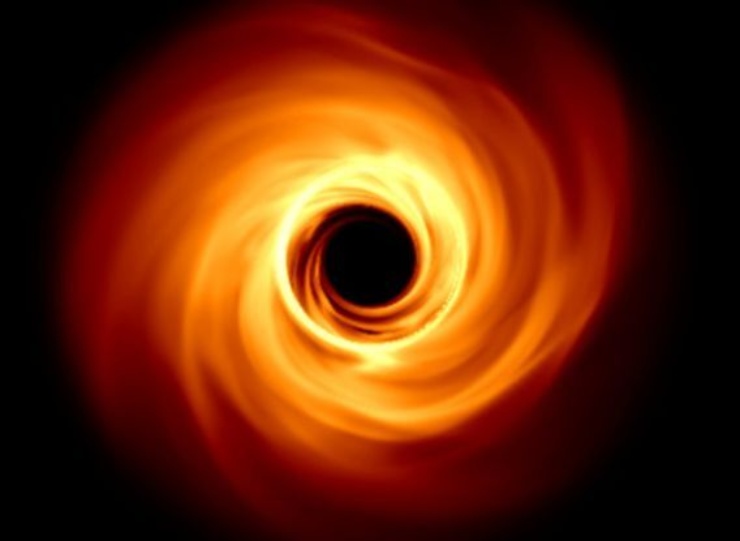 Illustrazione della ricostruzione del buco nero (EHT Collaboration FOTO) - aerospacecue.it
