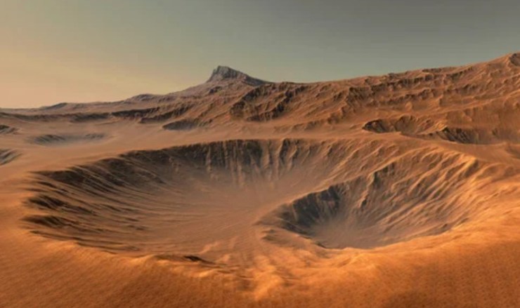 Illustrazione di un cratere di Marte (Depositphotos foto) - www.aerospacecue.it
