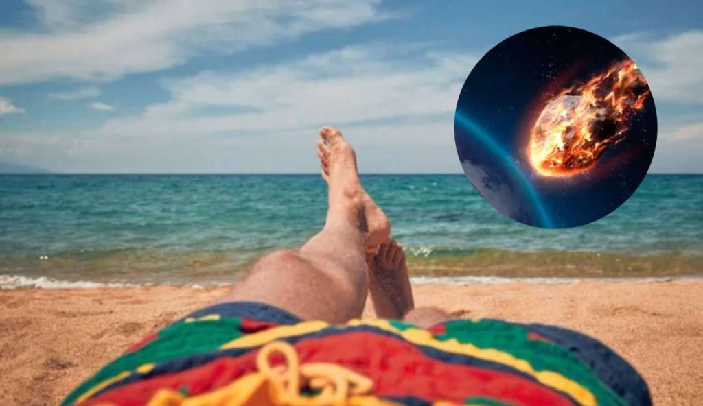 Uomo in spiaggia e meteorite (Depositphotos foto) - www.aerospacecue.it