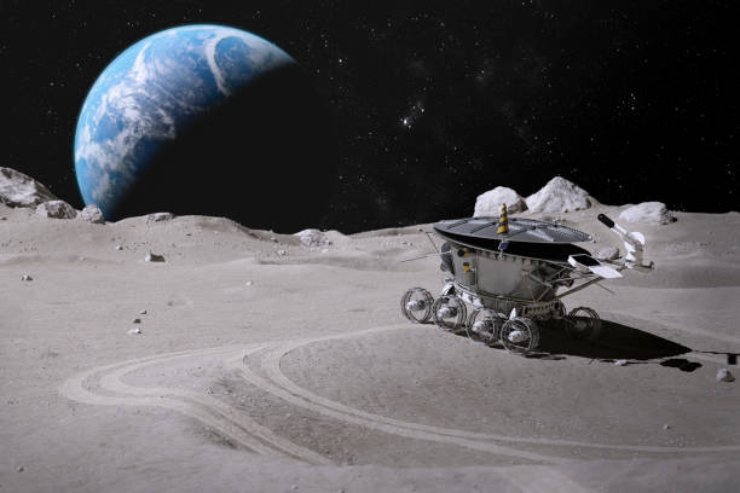Illustrazione di un rover sulla Luna