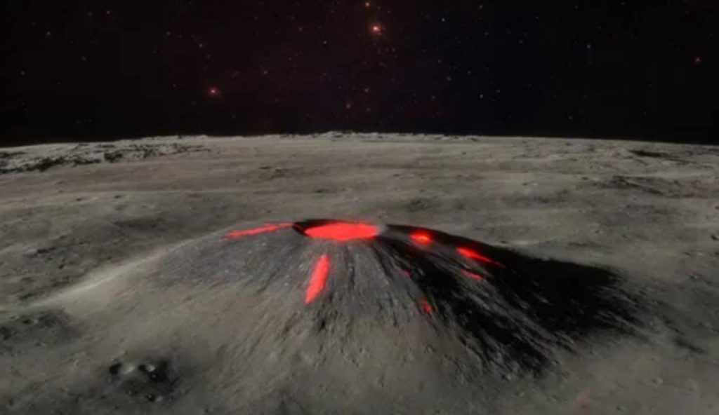 Illustrazione di un vulcano lunare (Depositphotos foto) - www.aerospacecue.it