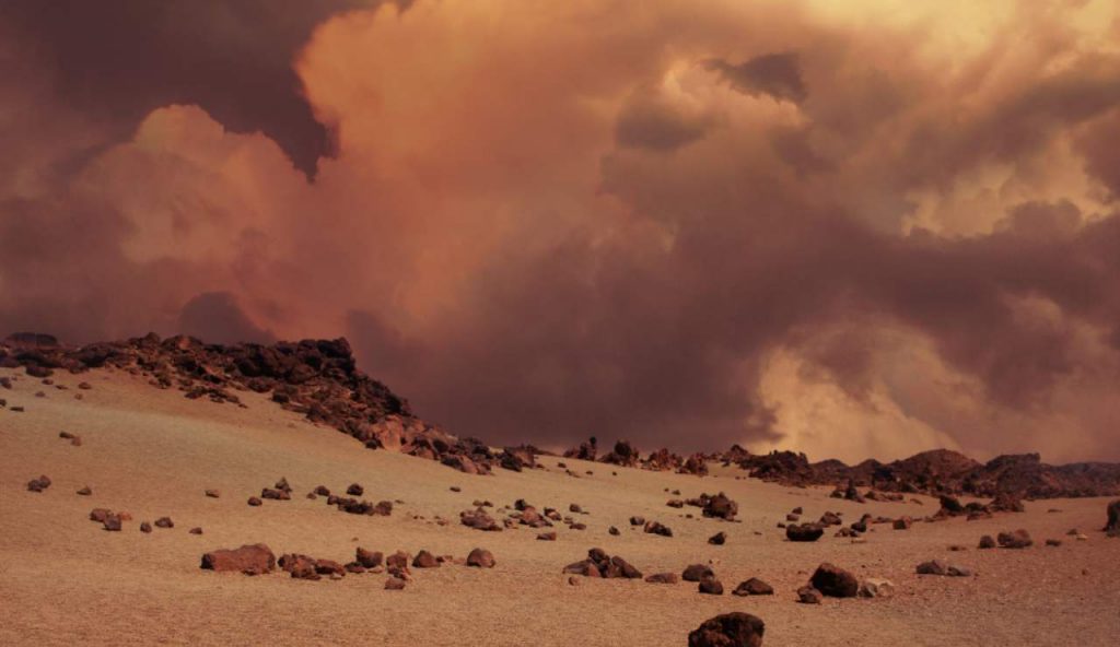 Illustrazione di una tempesta marziana (Canva FOTO) - aerospacecue.it