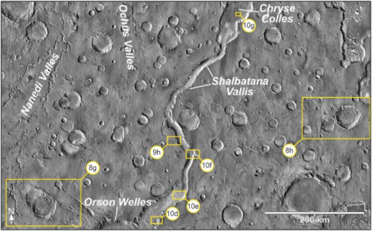 Vista satellitare del canale marziano