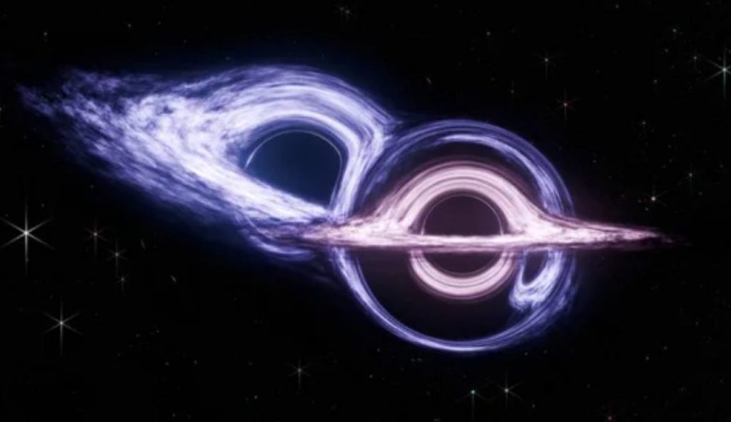 Illustrazione di due buchi neri che collidono (Depositphotos foto) - www.aerospacecue.it