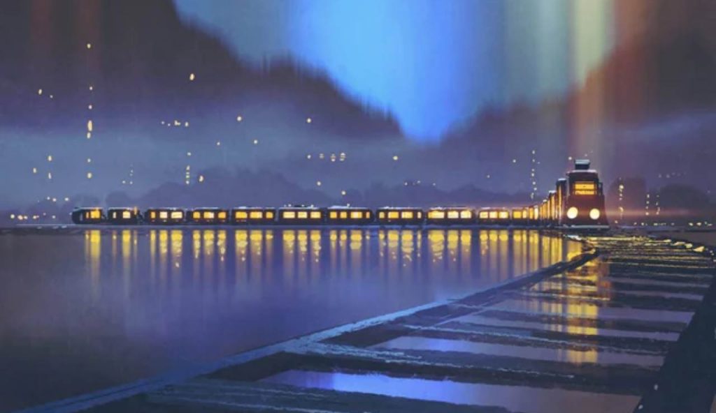 Illustrazione di un treno notturno